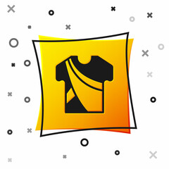 Black Indian man dress traditional hindu clothes with long shirt icon isolated on white background. Yellow square button. Vector