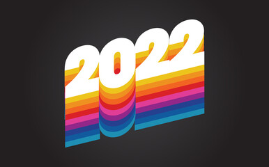 Happy New Year 2022 Wishing Celebration Retro Colorful Playful 3D Blend Script Text Lettering Celebrate Festival Premium Modern Minimal Alphabet Numeric Letters Editable Vector File