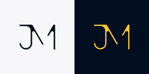 Minimalist abstract initial letters JM logo - obrazy, fototapety, plakaty