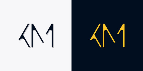 Minimalist abstract initial letters KM logo - obrazy, fototapety, plakaty