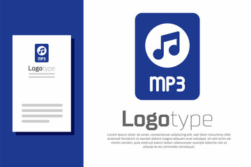 Blue MP3 file document. Download mp3 button icon isolated on white background. Mp3 music format sign. MP3 file symbol. Logo design template element. Vector