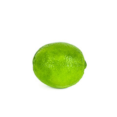 Fresh green juicy whole lime isolated on white background.