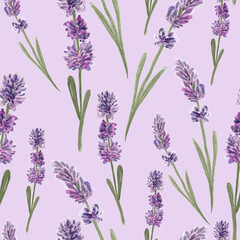 Naklejka premium Lavender sprig watercolor pattern