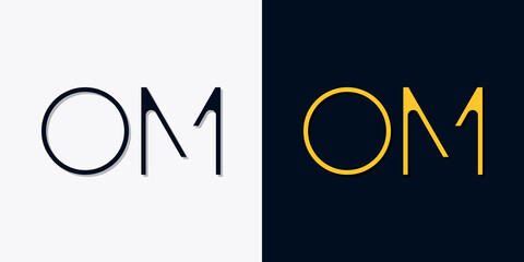 Minimalist abstract initial letters OM logo