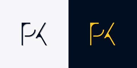Minimalist abstract initial letters PK logo - obrazy, fototapety, plakaty