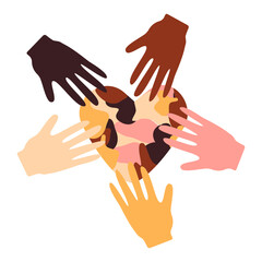 Human hands with heart. Different skin colors hands. We are one human race. Equal rights for all. No racism concept. Black lives matter. 