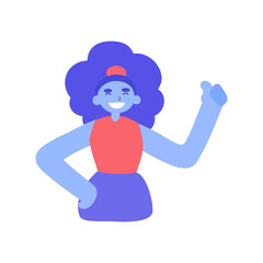 Happy young girl character. Woman shows thumb up and says ok. Flat cartoon vector illustration. Design of a modern female character