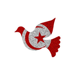 Dove silhouette in colors of national flag. Peace sign. Tunisia