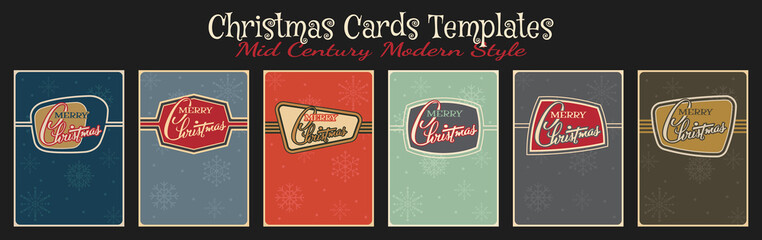Christmas Greeting Cards Template set, Mid century Modern Season Holiday Postcards style