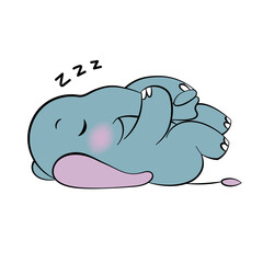 Emotional sticker with cute elefant. Kawaii style. Cartoon emoji sticker with sleeping elefant. Vector illustration.