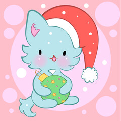 Seamless ornament with cute kittens in kawaii style. Vector pattern. Merry Christmas cats.