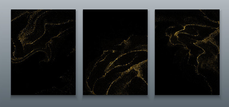 Abstract Gold design element with glitter effect on dark background for greeting card and disqount voucher.