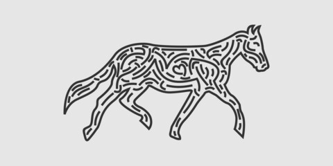 Creative Abstract Horse Logo In Minimalist Style Line Art. Symbol of a Strong and Brave Black Horse. Unique and Best Horse Vector Illustration.