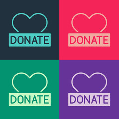 Pop art Donation and charity icon isolated on color background. Donate money and charity concept. Vector