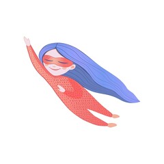 Strong female superhero in a red costume. Superwoman with super power in flat cartoon style, vector illustration.