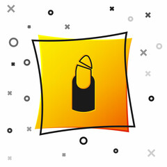 Black Broken nail icon isolated on white background. Cracked fingernail. Yellow square button. Vector