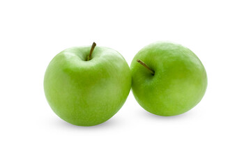 Two green apples isolated on a white background.