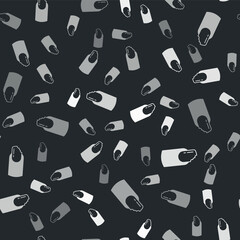 Grey Broken nail icon isolated seamless pattern on black background. Cracked fingernail. Vector