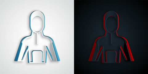 Paper cut Wetsuit for scuba diving icon isolated on grey and black background. Diving underwater equipment. Paper art style. Vector