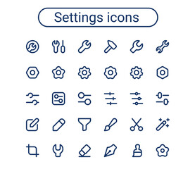 Simple small settings line icons set. Preferences rounded mini vector icons. Pixel perfect.