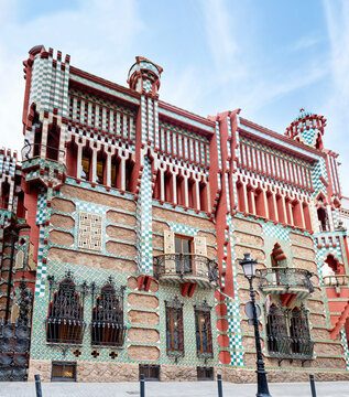 Facade of Casa Vicens in Barcelona. It is the first masterpiece of Antoni Gaudí. Built between 1883 and 1885 as a summer house for the Vicens family
