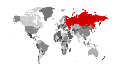 World map. Color vector modern. Map of Russia