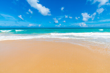 Fototapeta na wymiar Beautiful white sand sea beach wave colorful sky with cloud