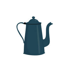 Metallic retro kettle. Blue teapot. Kitchen utensil. Doodle flat style. Isolated vector illustration 