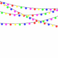 Christmas lights isolated realistic design elements. Glowing garlands. Vector illustration.