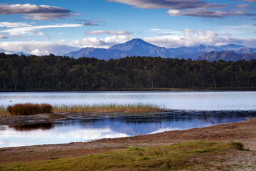 Early morning landscape at Lake Mahinapua in New Zealand