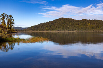 Early morning landscape at Lake Mahinapua in New Zealand