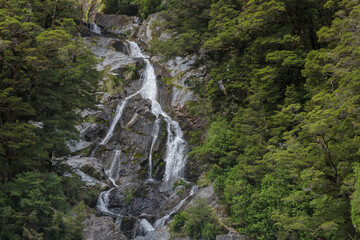 Scenic view of Fantail Falls in New Zealand