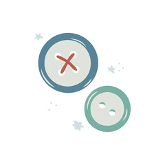 Hand drawn sewing buttons isolated on a white background. Doodle, illustration in a simple flat style. It can be used for decoration of textile, paper and other surfaces.
