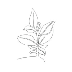One single line drawing of branch with leaves on white background. Hand-drawn design vector illustration for posters, wall art, tote bag, mobile case, t-shirt print. 