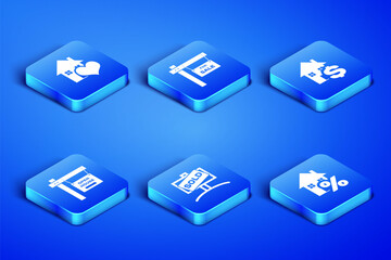 Set House with percant, heart shape, Hanging sign Sold, Open house, For Sale and dollar icon. Vector