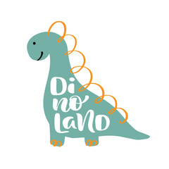 Dino baby cute print. Boy lettering slogan Dinoland. Cool illustration for nursery t-shirt, kids apparel, invitation. Simple scandinavian child design