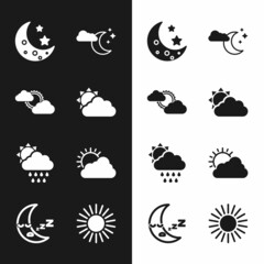 Obraz premium Set Sun and cloud weather, Moon stars, Cloud with moon, rain sun, and icon icon. Vector