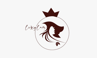 natural beauty LuXxglam and hair treatment logo in blue and metal color