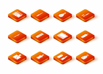 Set Perfume, Nail polish bottle, Curling iron, Shaving gel foam, Lipstick, Makeup powder with mirror, Bottle of liquid soap and Cream cosmetic tube icon. Vector