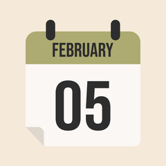 February 5 calendar page, day, month and year, calendar icon