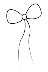 Decorative bow. Sketch. Decoration for a gift, surprise, bouquet with ribbons. The ribbon is beautifully tied. Knot. Vector illustration. Coloring book for children. Valentines Day, birthday, wedding.