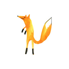 Watercolor fox. Adult and children's illustration. Flat doodle design style