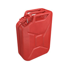 Jerrycan gasoline canister in red on a white background, 3d render