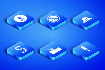 Set Knife, Fishing hook, float water, Worm, No fishing and Fisherman hat icon. Vector