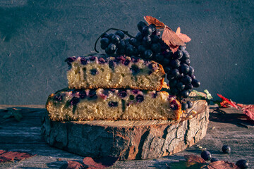 Florentine grape bread Schiacciata con l uva, a sweet focaccia typical of Tuscany. 