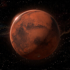 Mercury planet with night view and rising sun. Realistic view of the solar system. 3d rendering