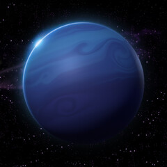 Neptune planet with night view and rising sun. Realistic view of the solar system. 3d rendering