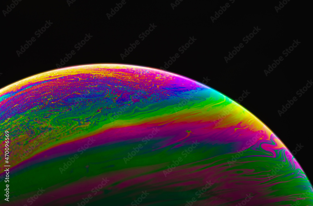 Wall mural virtual reality space with abstract multicolor psychedelic planet. closeup soap bubble like an alien