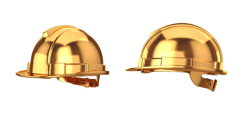 Hard hat gold set from different sides on a white background, 3d render