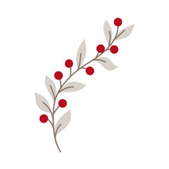 Simple plant decoration in doodle style. Simple decor for a festive Christmas and New Years. Vector illustration isolated on white background.